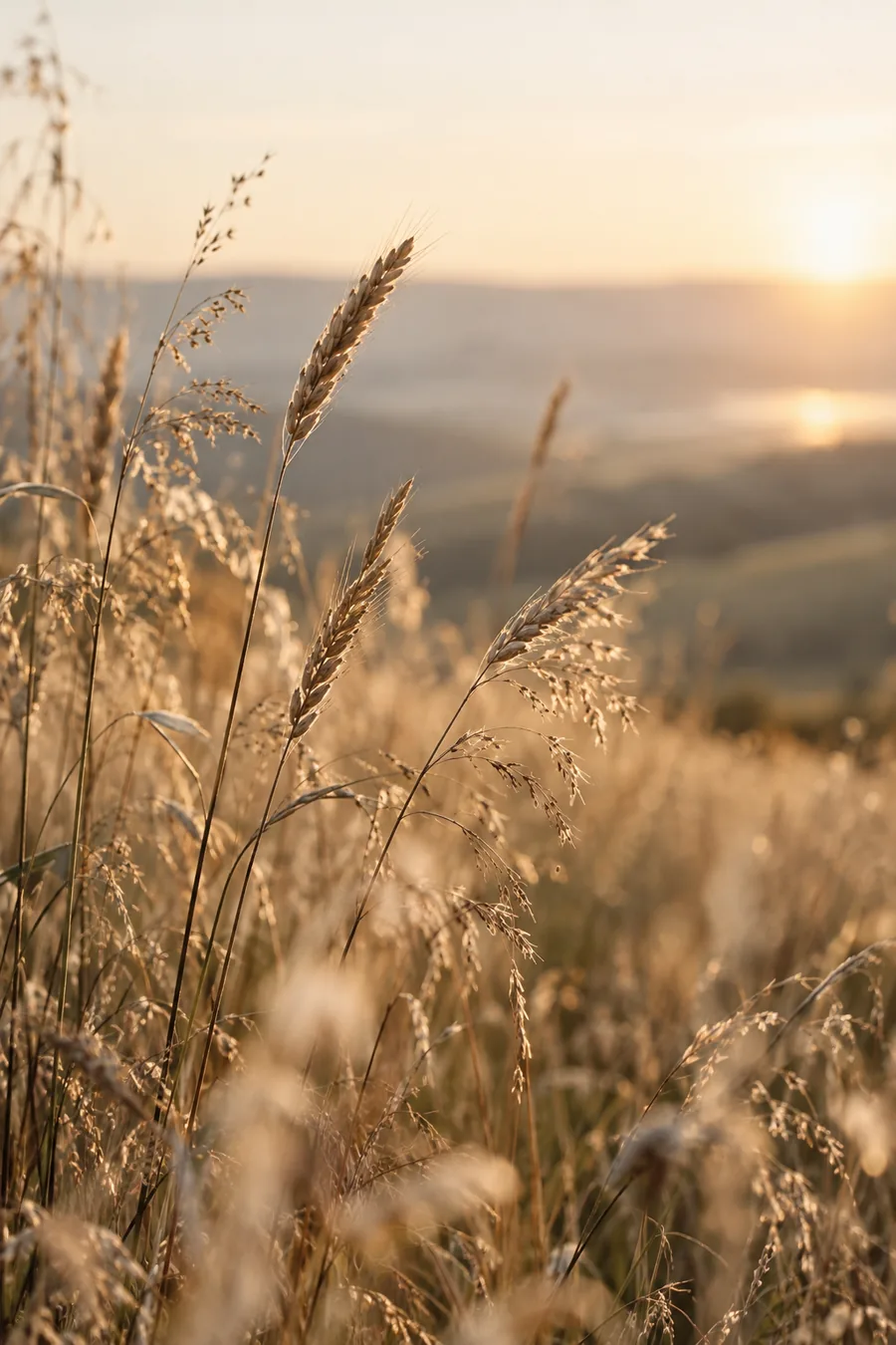 Dry meadow grasses in warm evening light