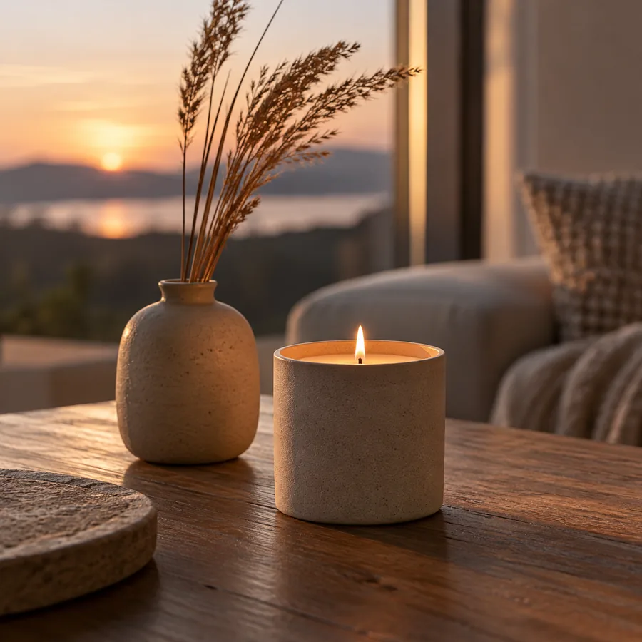 Unbranded candle and natural decor in a calm interior